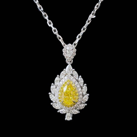 14k Gold 1.57 Ctw Natural Yellow Diamond & Diamond Necklace