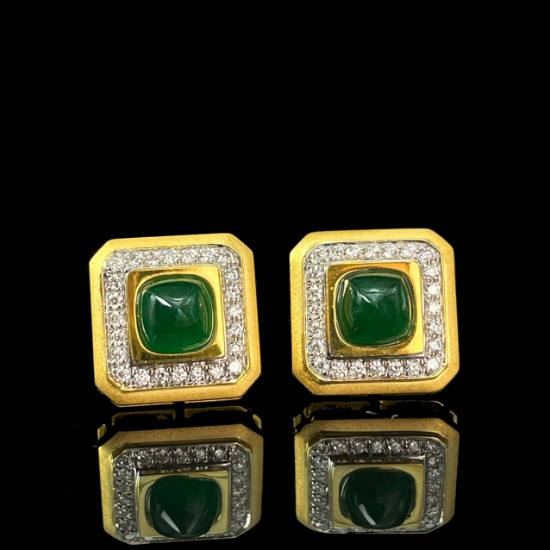 14k Gold 1.52 Ctw Natural Emerald & Diamond Earrings
