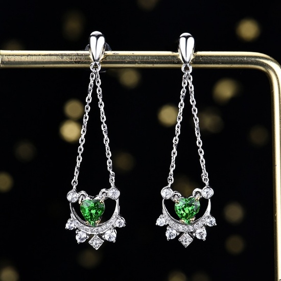 14k Gold 0.90 Ctw Natural Tsavorite & Diamond Earrings