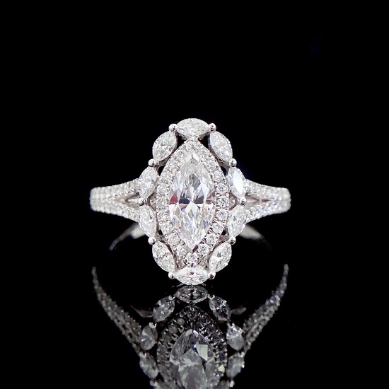 Gia Certified 14k Gold 1.16 Ctw Natural F Si2 Marquise Diamond Ring/pendant