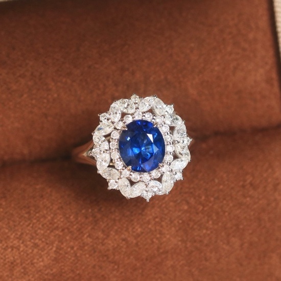 14k Gold 3.30 Ctw Natural Sapphire & Diamond Ring