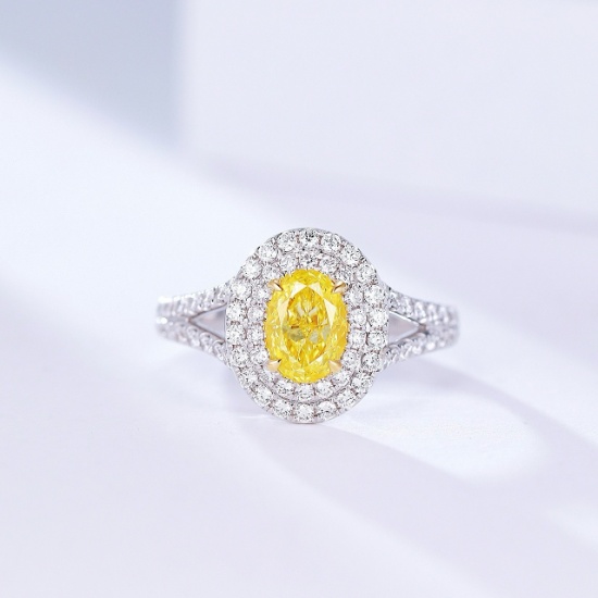 Gia Certified 14k Gold 1.71 Ctw Natural Yellow Diamond & Diamond Ring