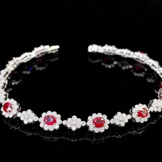 14k Gold 3.67 Ctw Natural Ruby & Diamond Bracelet