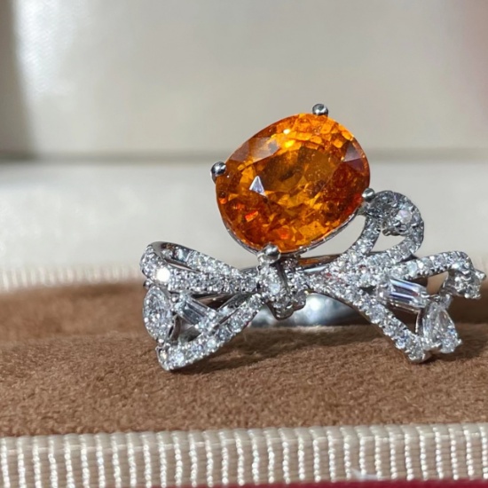 14k Gold 4.59 Ctw Natural Spessartine & Diamond Ring