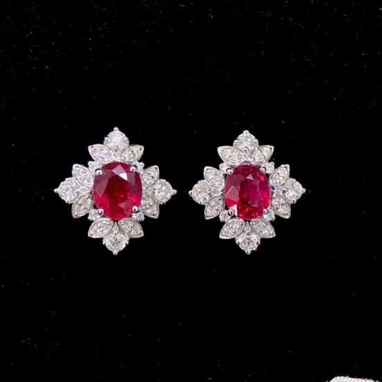 14k Gold 1.10 Ct Vivid Red Natural Ruby & Diamond Earrings