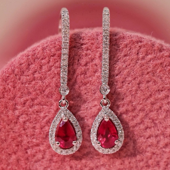 14k Gold 0.82 Ctw Natural Ruby & Diamond Earrings