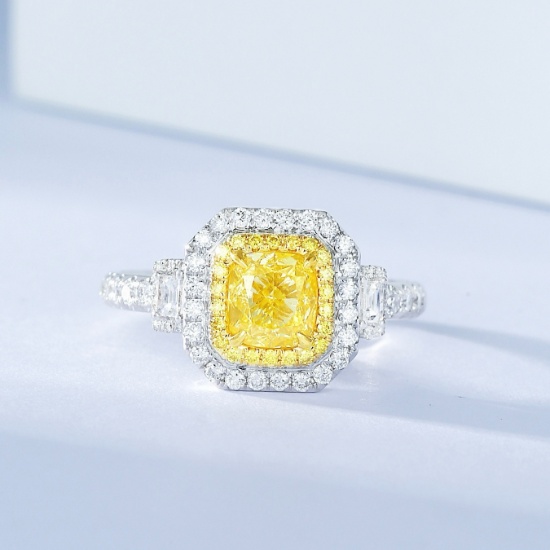 14k Gold 1.51 Ctw Natural Yellow Diamond & Diamond Ring