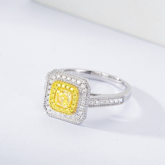 14k Gold 0.81 Ctw Natural Yellow Diamond & Diamond Ring