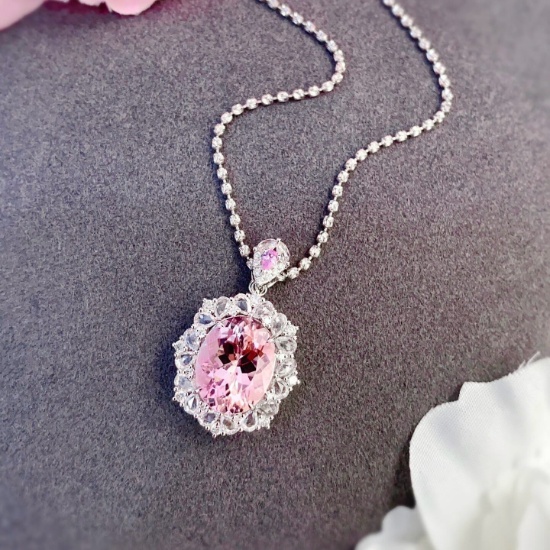 14k Gold 5.45 Ctw Natural Morganite & Diamond Pendant