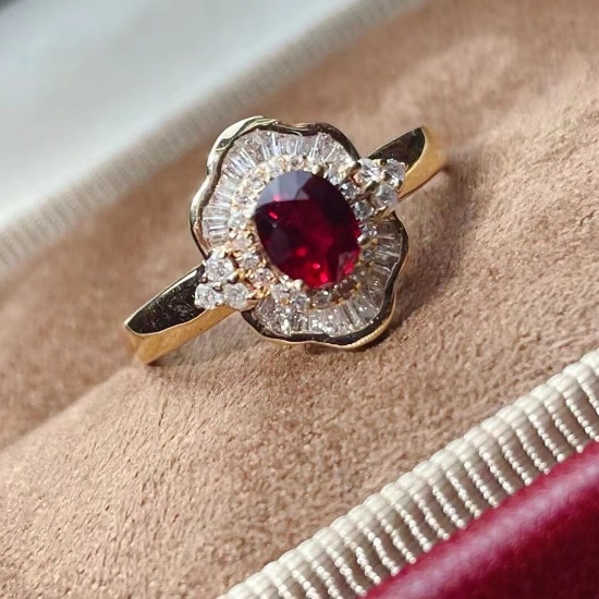 14k Gold 0.8 Ct Natural Ruby & Diamond Ring