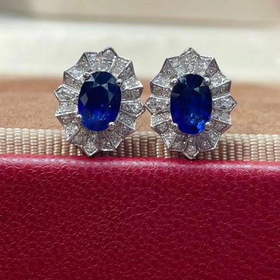 14k Gold 1.46 Ctw Natural Sapphire & Diamond Earrings