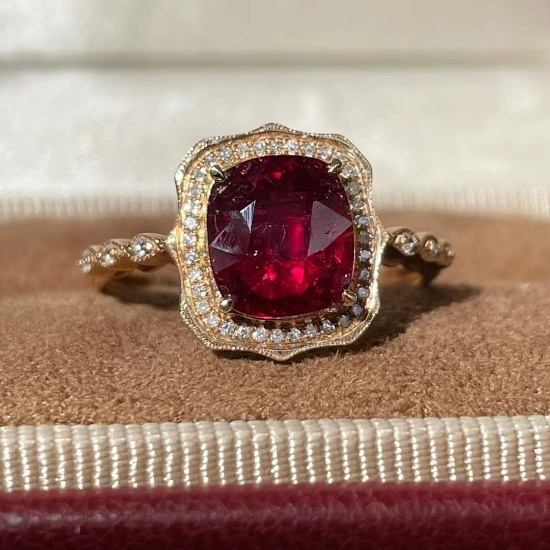 14k Gold 2 Ct Natural Tourmaline & Diamond Ring