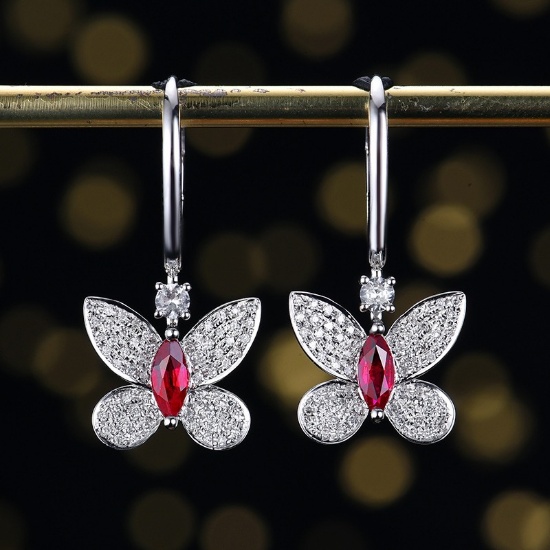 14k Gold 0.81 Ctw Natural Ruby & Diamond & Butterfly Earrings
