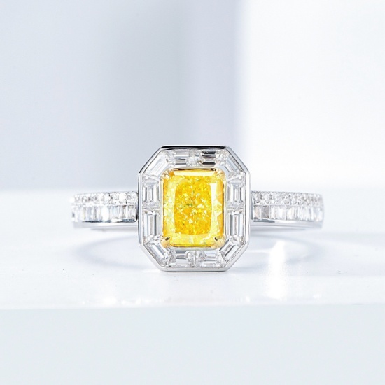 14k Gold 1.41 Ctw Natural Yellow Diamond & Diamond Ring