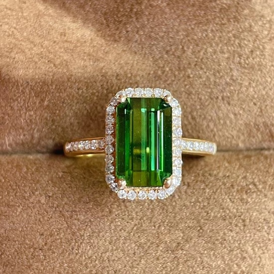 14k Gold 3.86 Ct Natural Tourmaline & Diamond Ring