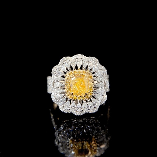 Gia Certified 14k Gold 2.12 Ctw Natural Yellow Diamond & Diamond Ring/pendant