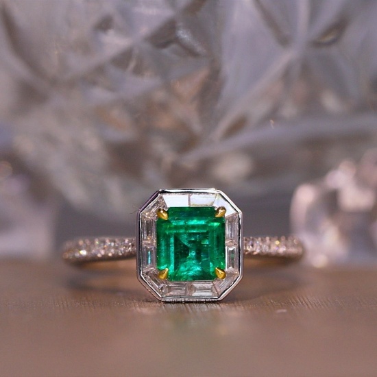 14k Gold 1.34 Ctw Vivid Green Natural Emerald & Diamond Ring