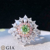 Gia Certified 14k Gold 2.64 Ctw Natural Green Diamond & Diamond & Cocktail Ring