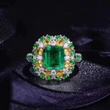 14k Gold 3.14 Ctw Vivid Green Natural Emerald & Tsavorite Ring