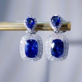 14k Gold 4.23 Ctw Natural Sapphire & Diamond Earrings