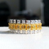 14k Gold 2.53 Ctw Natural Yellow Diamond & Diamond & Eternity Band Ring