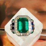 14k Gold 4.26 Ct Natural Emerald & Diamond Ring