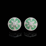 14k Gold 1.28 Ctw Natural Emerald & Diamond Earrings