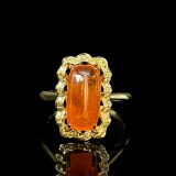 14k Gold 7.29 Ctw Natural Spessartine & Yellow Diamond & Solitaire Ring