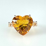 14k Gold 8.90 Ct Natural Citrine & Diamond & Solitaire Ring
