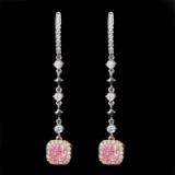 14k Gold 1.83 Ctw Natural Pink Diamond & Diamond Earrings