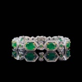 14k Gold 10.61 Ctw Natural Emerald & Diamond Bracelet