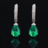 14k Gold 2.91 Ctw Natural Emerald & Diamond Earrings