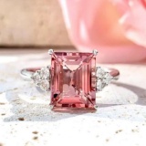 14k Gold 3.31 Ctw Natural Tourmaline & Diamond & Solitaire Ring