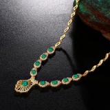 14k Gold 2.24 Ctw Natural Emerald & Diamond Necklace