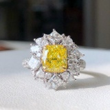 14k Gold 3.64 Ctw Natural Yellow Diamond & Diamond & Cocktail Ring