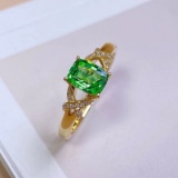 14k Gold 0.89 Ctw Natural Tsavorite & Diamond Ring