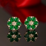 14k Gold 2.09 Ctw Natural Emerald & Diamond Earrings