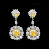 14k Gold 4.68 Ctw Natural Yellow Diamond & Diamond Earrings
