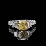 Gia Certified 14k Gold 3.20 Ctw Natural Yellow Diamond & Diamond Ring