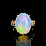 14k Gold 7.10 Ct Natural Opal & Diamond Ring