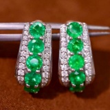 14k Gold 3.81 Ctw Natural Emerald & Diamond Earrings