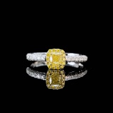 14k Gold 0.30 Ct Natural Yellow Diamond & Diamond Ring