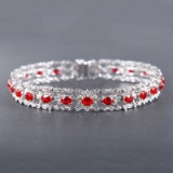 14k Gold 6.59 Ctw Natural Ruby & Diamond Bracelet