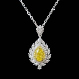 14k Gold 1.57 Ctw Natural Yellow Diamond & Diamond Necklace