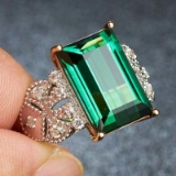 14k Gold 8.20 Ct Natural Tourmaline & Diamond & Solitaire Ring