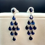 14k Gold 7.12 Ctw Natural Sapphire & Diamond Earrings