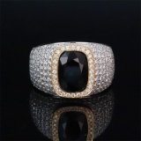 14k Gold 5.22 Ctw Vivid Blue Natural Sapphire & Diamond Ring