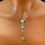 14k Gold 1.18 Ct Natural Emerald & Diamond Necklace