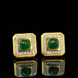 14k Gold 1.52 Ctw Natural Emerald & Diamond Earrings
