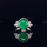 14k Gold 4.39 Ctw Vivid Green Natural Emerald & Diamond Ring